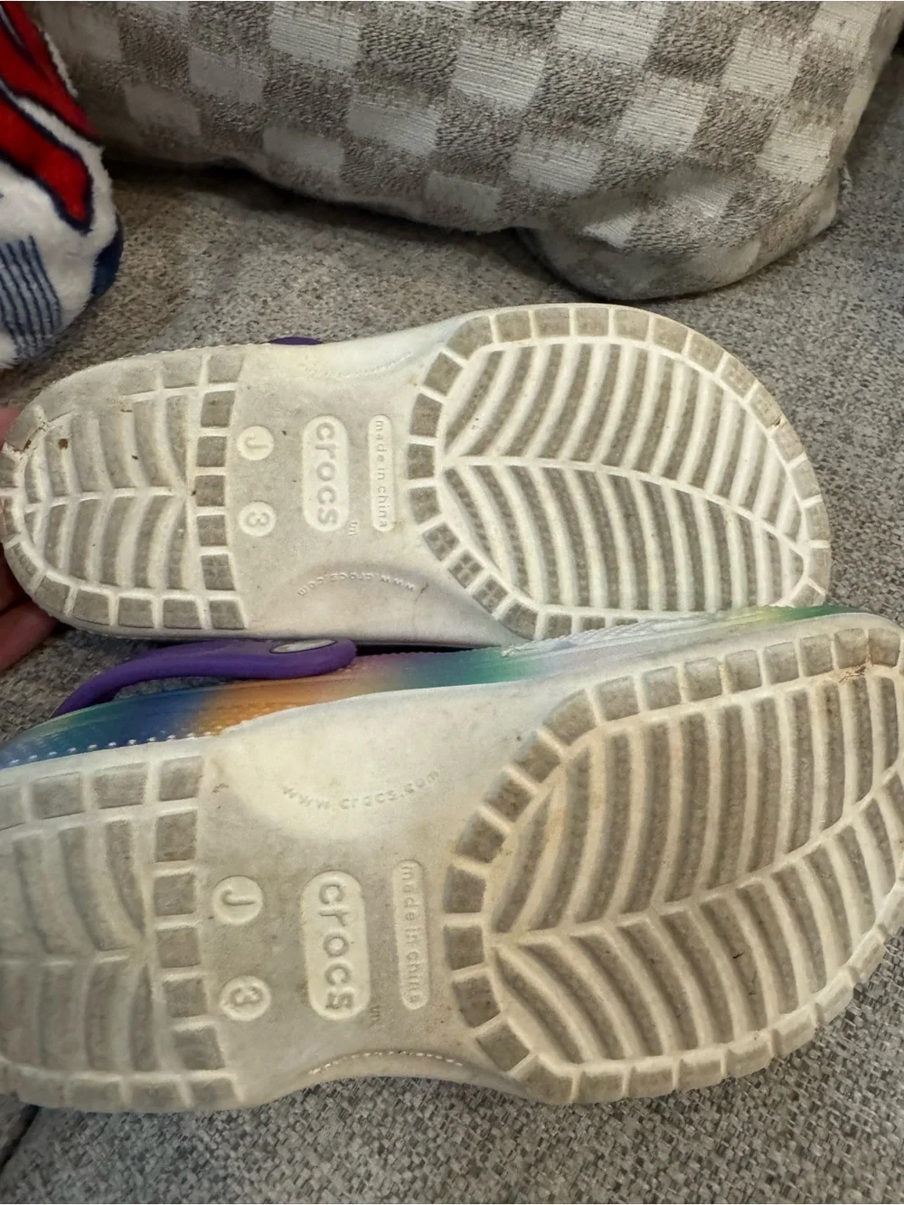CROCS Kids Rainbow Tie-Dye Clogs with Purple Heel Strap